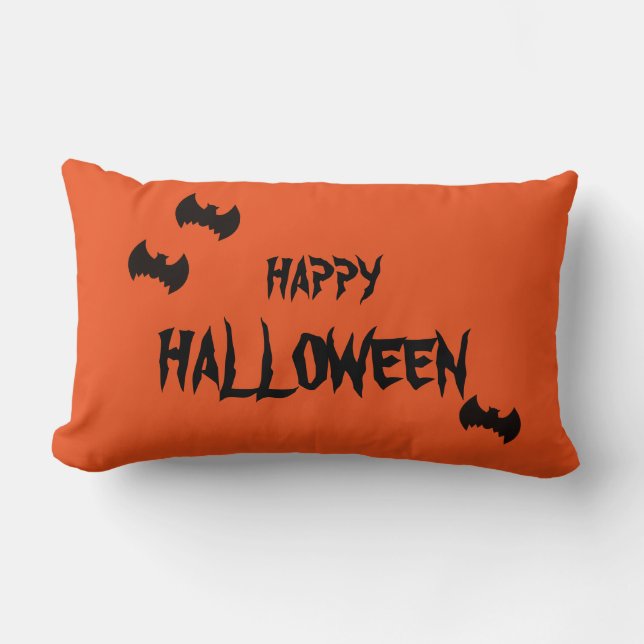 Cojín Lumbar Feliz Naranja de Halloween Scary Bat (Anverso)