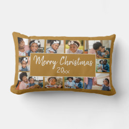 Cojín Lumbar Feliz Navidad 10 Collage de fotos dorado amarillo