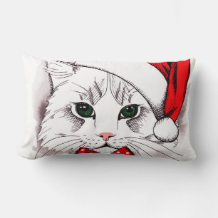Cojín Lumbar Feliz Navidad al gato blanco
