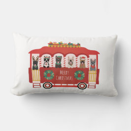 Cojín Lumbar Feliz Navidad Bulldoges franceses Holiday Trolly
