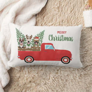 Cojín Lumbar Feliz Navidad Bulldogs Franceses Camioneta Roja