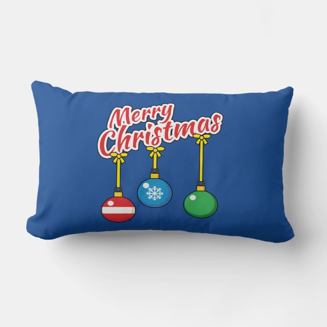 Cojín Lumbar Feliz Navidad con bolas colgadas (Anverso)