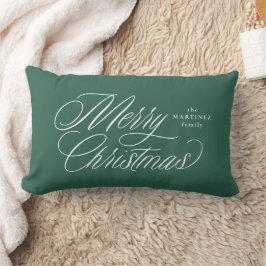 Cojín Lumbar Feliz Navidad elegante guión verde vacaciones