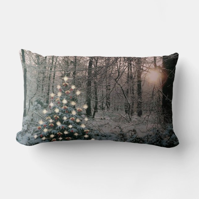 Cojín Lumbar Feliz Navidad En El Bosque (Anverso)