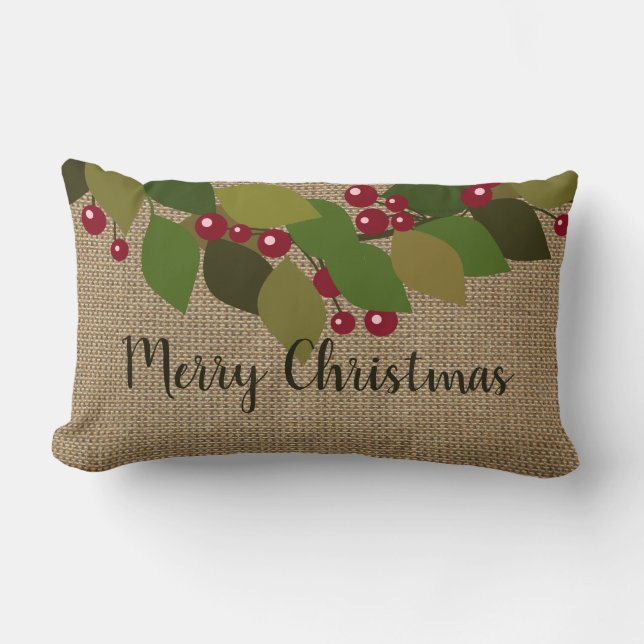 Cojín Lumbar Feliz Navidad! | Faux Burlap Rustic (Anverso)