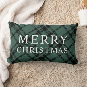 Cojín Lumbar Feliz Navidad Plaid Verde Cazador Negro