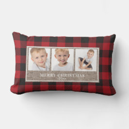 Cojín Lumbar Feliz Navidad Rustico Rojo Plaid Búfalo 3 Fotos