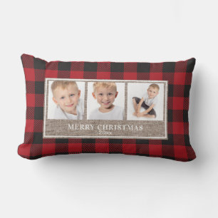 Cojín Lumbar Feliz Navidad Rustico Rojo Plaid Búfalo 3 Fotos