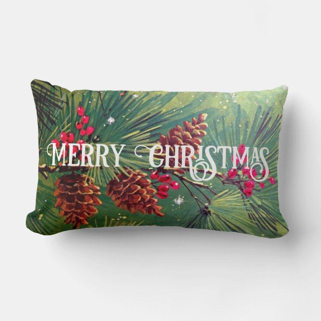 Cojín Lumbar Feliz Navidad y feliz Año Nuevo reverenciado (Anverso)
