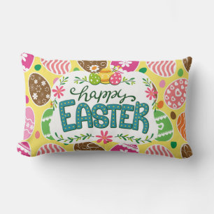 Cojín Lumbar Feliz Pascua Colorido Patrón de Huevos de Pascua A