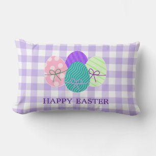 Cojín Lumbar Feliz Pascua Country Lavanda Cuadros Patrón