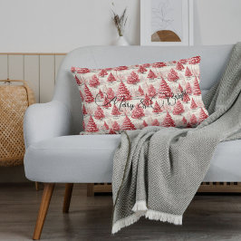 Cojín Lumbar Feliz y brillante Navidad rosa y rojo