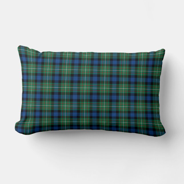 Cojín Lumbar Ferguson Clan Brillante Tartán Verde y Azul (Anverso)