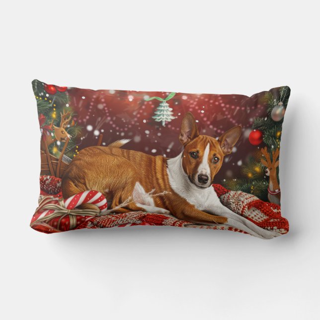 Cojín Lumbar Festividad de los Navidades de perro de Basenji (Reverso )