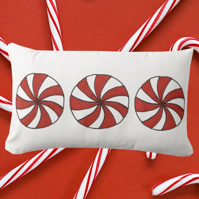 Cojín Lumbar Festividad de Navidades de mimbre de menta roja (Christmas peppermints pillow)