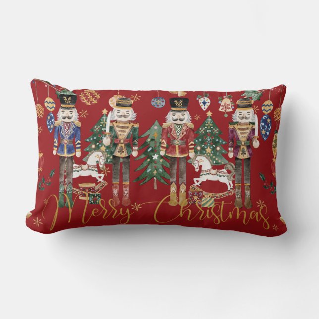 Cojín Lumbar Festividad Vintage The Nutcracker Merry Christmas  (Anverso)