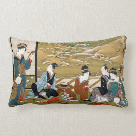 Cojín Lumbar Fiesta de invierno por Utagawa Toyoharu woodblock 