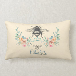 Cojín Lumbar Firma de guión Floral de abeja personalizada