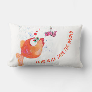 Cojín Lumbar Fish y Worm Funny Love Lumbar Pillow Personalizado