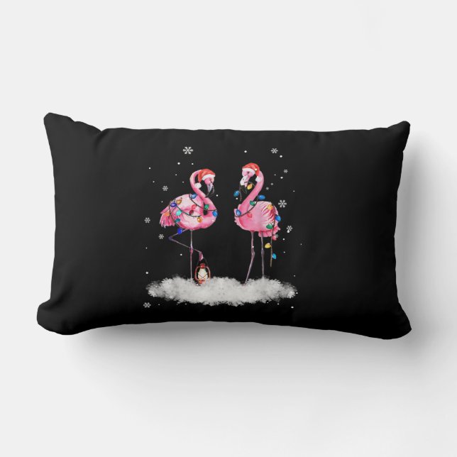 Cojín Lumbar Flamingo Árbol de Navidad Santa Hat Light (Anverso)