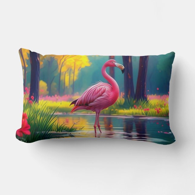 Cojín Lumbar Flamingo de pie en el lago-365476 (Anverso)