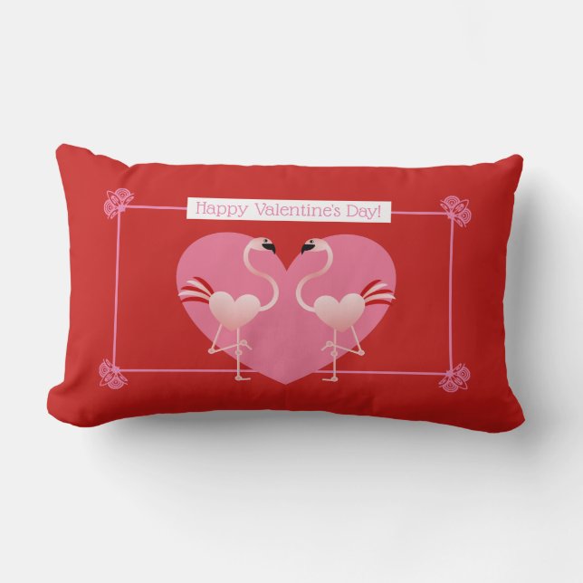 Cojín Lumbar Flamingo El día de San Valentín Lumbar Pillow (Anverso)