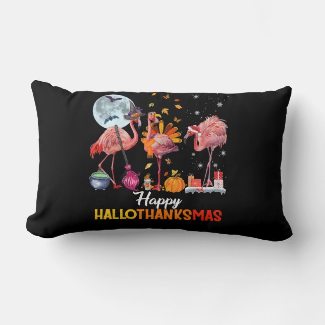 Cojín Lumbar Flamingo|Navidades de Flamingo Thankings Halloween (Anverso)
