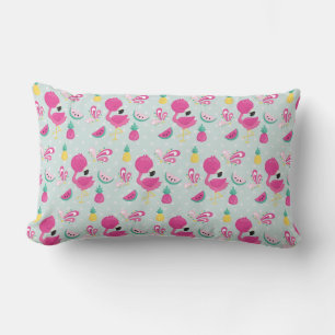 Cojín Lumbar Flamingo rosa con patrón de sandía y piña