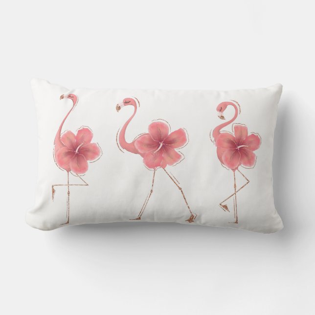 Cojín Lumbar Flamingos e Hibiscos (Anverso)