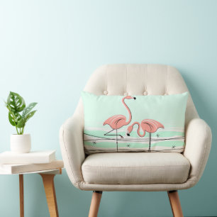 Cojín Lumbar Flamingos Pair Aqua lumbar de espalda verde
