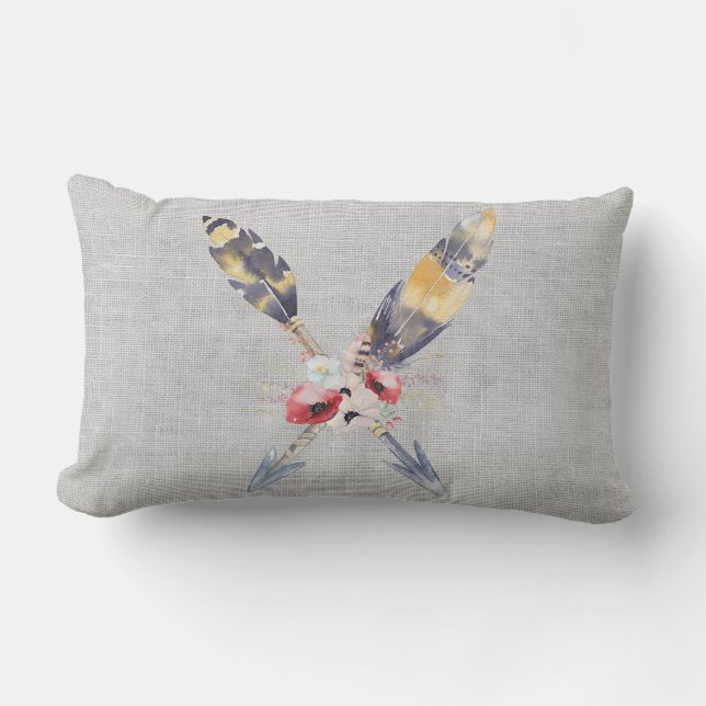 Cojín Lumbar Flechas de plumas boho (Anverso)