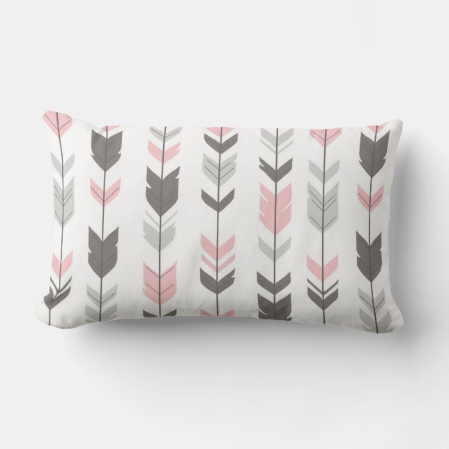 Cojín Lumbar Flechas Flechas de flor Pillow - rosa y gris sobre (Anverso)