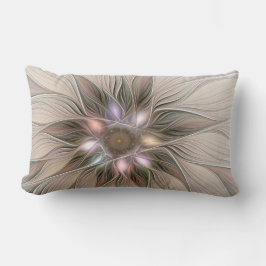Cojín Lumbar Flor abstracta alegre beige marrón fractal floral