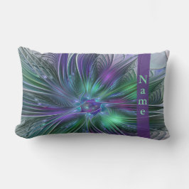 Cojín Lumbar Flor Abstracta Fractal Moderna Verde Púrpura Nombr