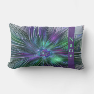 Cojín Lumbar Flor Abstracta Fractal Moderna Verde Púrpura Nombr