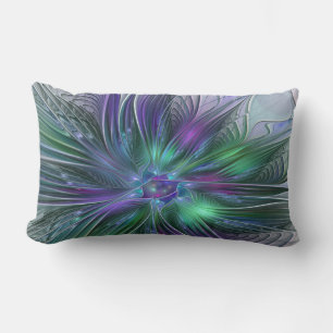 Cojín Lumbar Flor Abstracta Moderna Fractal Verde Púrpura
