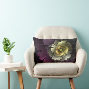 Cojín Lumbar Flor abstracta moderna purpura gris khaki