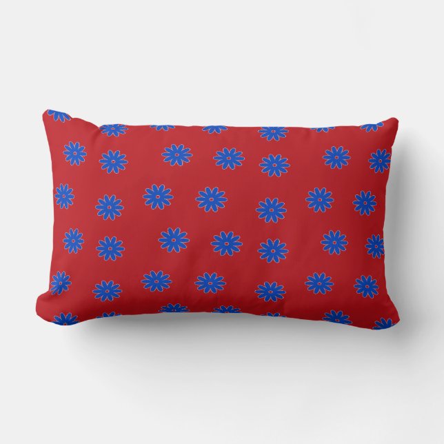 Cojín Lumbar Flor azul en rojo (Anverso)