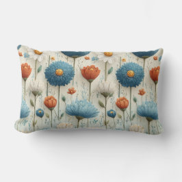 Cojín Lumbar Flor Azul Naranja Floral Silvestre 
