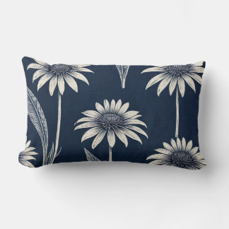 Cojín Lumbar Flor azul y blanca de impresión en bloque