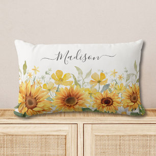 Cojín Lumbar Flor Botánico Flor de Girasol Amarillo Monograma