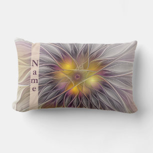 Cojín Lumbar Flor colorida luminosa, nombre abstracto fractal