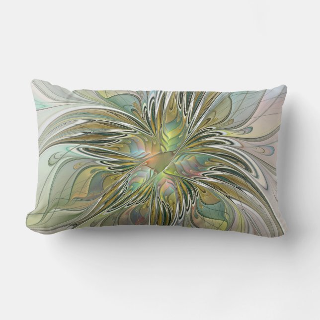 Cojín Lumbar Flor De Arte Fractal Moderno Con Oro (Anverso)