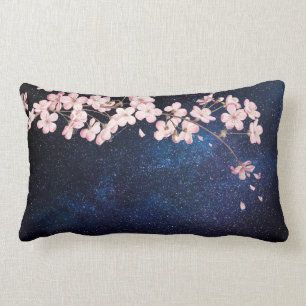 Cojín Lumbar Flor de Cerezo Azul Marino Galaxia Vía Láctea Ciel
