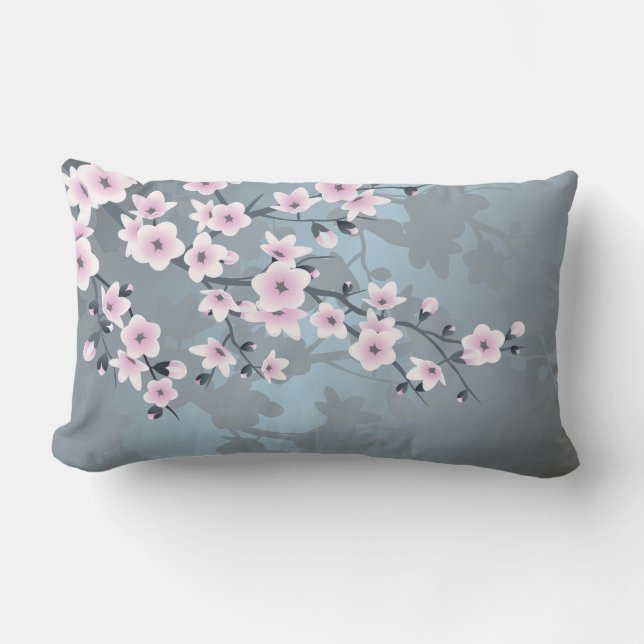 Cojín Lumbar Flor de cerezo Polvo Rosa Azul (Anverso)