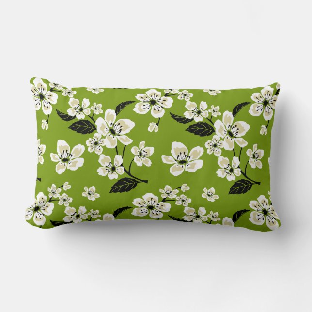 COJÍN LUMBAR FLOR DE CEREZO - SAKURA (VERDE MATCHA) (Anverso)