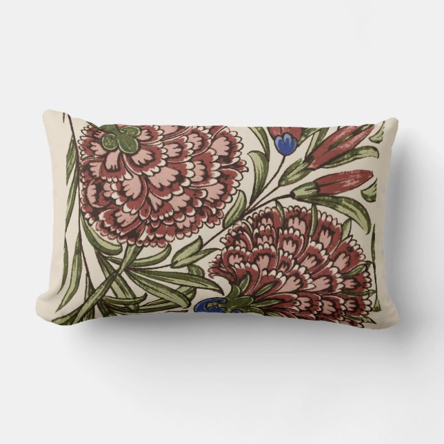 Cojín Lumbar Flor de clavel Tile Antiguo Arte Rústico (Anverso)