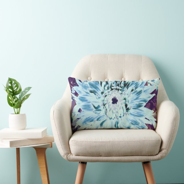Cojín Lumbar Flor de Dalia Verde Menta y Turquesa (Silla)