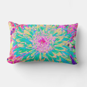 Cojín Lumbar Flor de Dalia Verde Turquesa y Rosa Caliente Decor