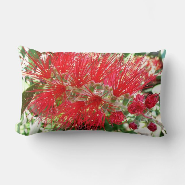 Cojín Lumbar Flor de frasco rojo tropical floral (Anverso)